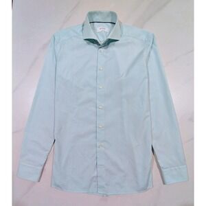 Eton Brighton Dress Shirt Size 16 Slim Mens Green Long Sleeve Micro Plaid Cotton